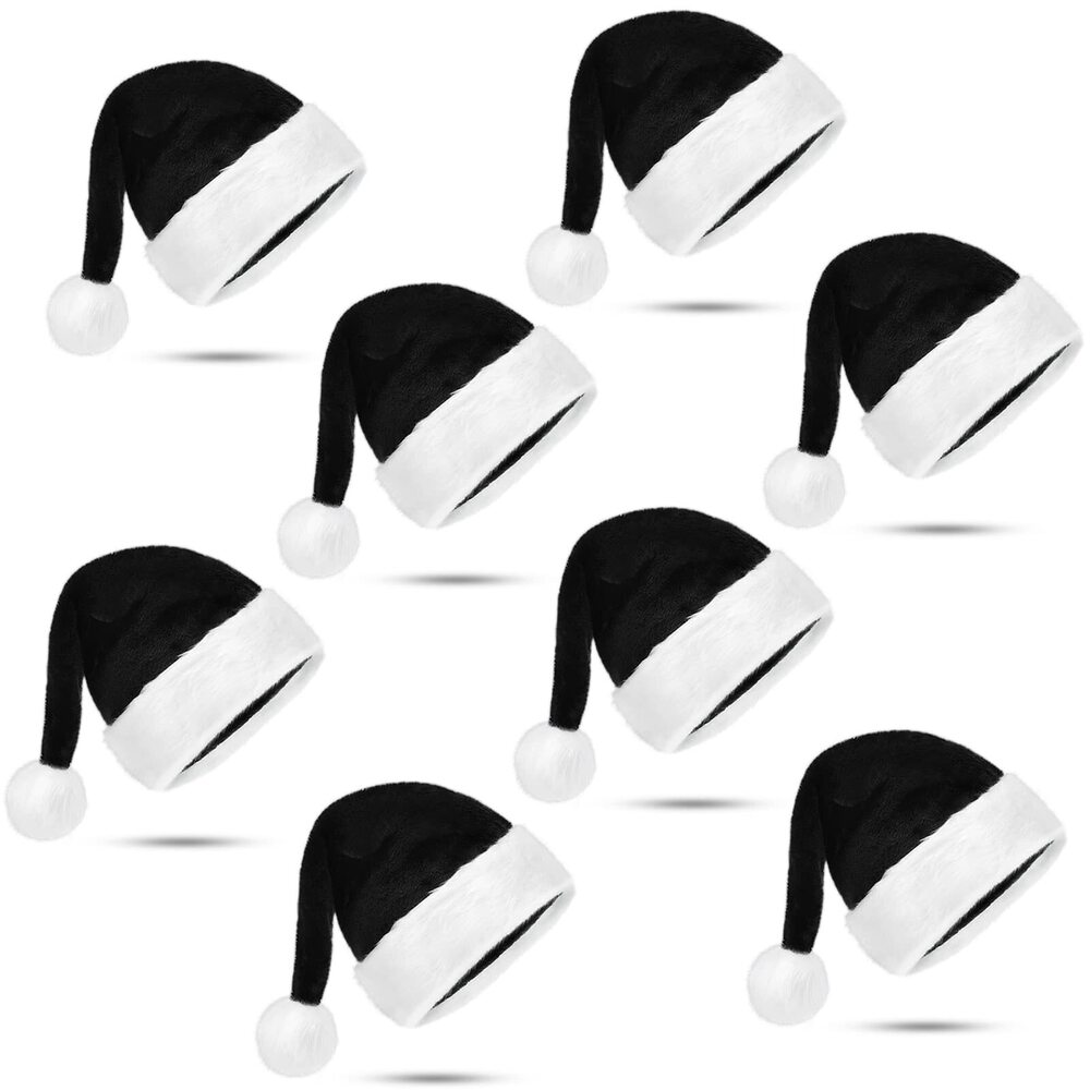2787 Black and White Santa Hat Plush Christmas Hat for Adults Holiday